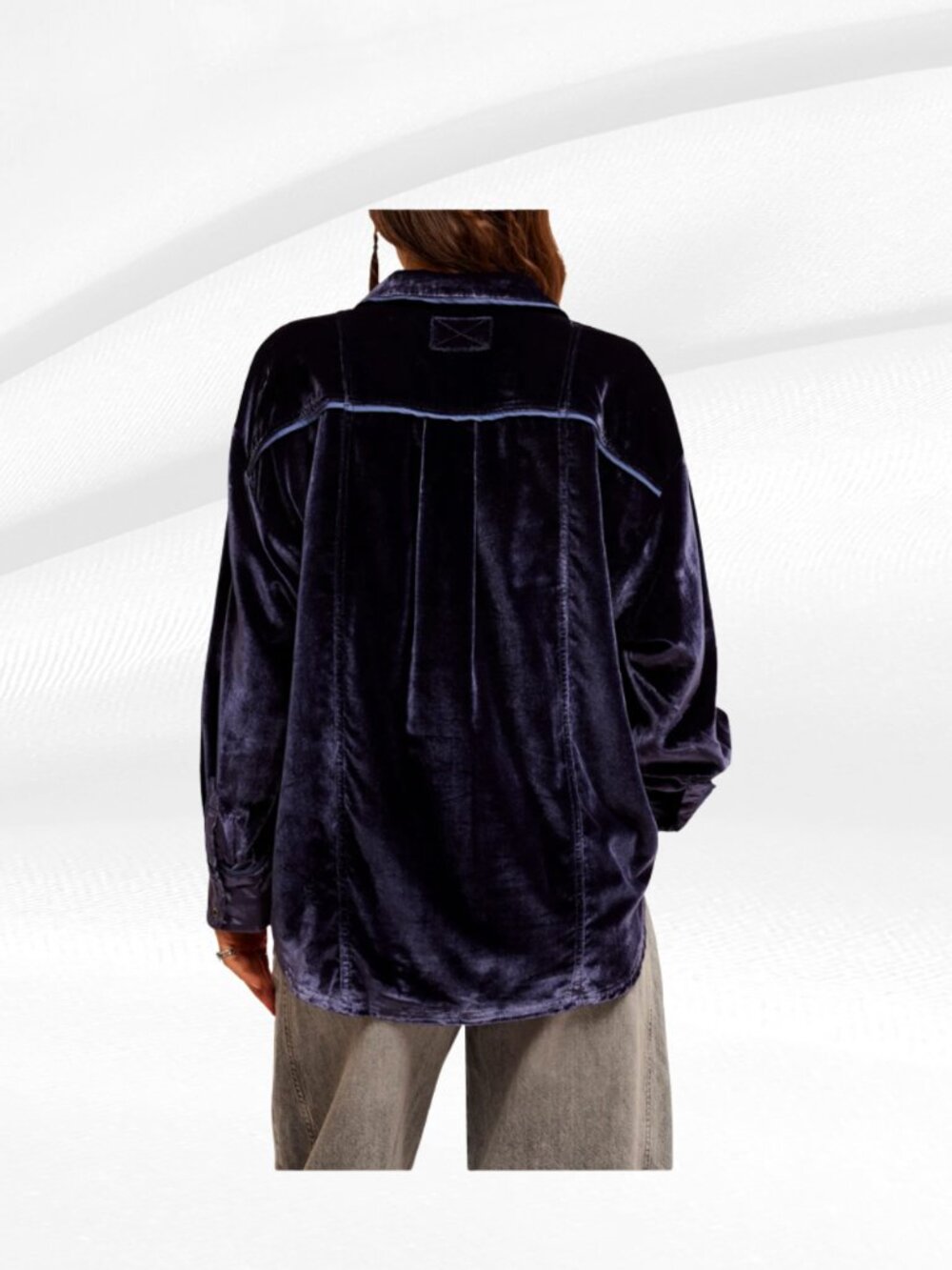 We The Free Free People Crushed Velvet Oversized Popover Shirt Top Navy Size L - Picture 6 of 17